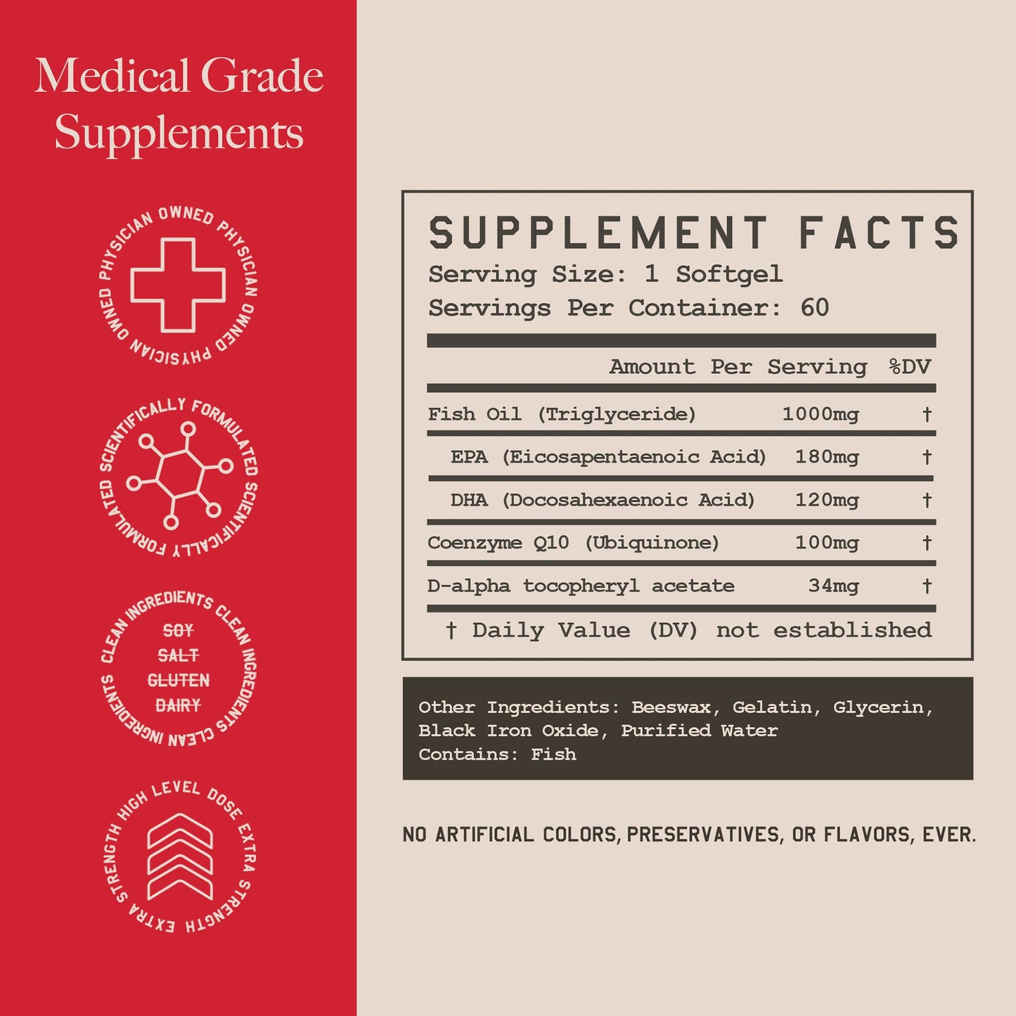 High Level Science Heart + Body + Mind Supplement, Omega-3, CoQ10 & Vitamin E