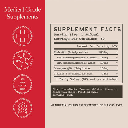 High Level Science Heart + Body + Mind Supplement, Omega-3, CoQ10 & Vitamin E