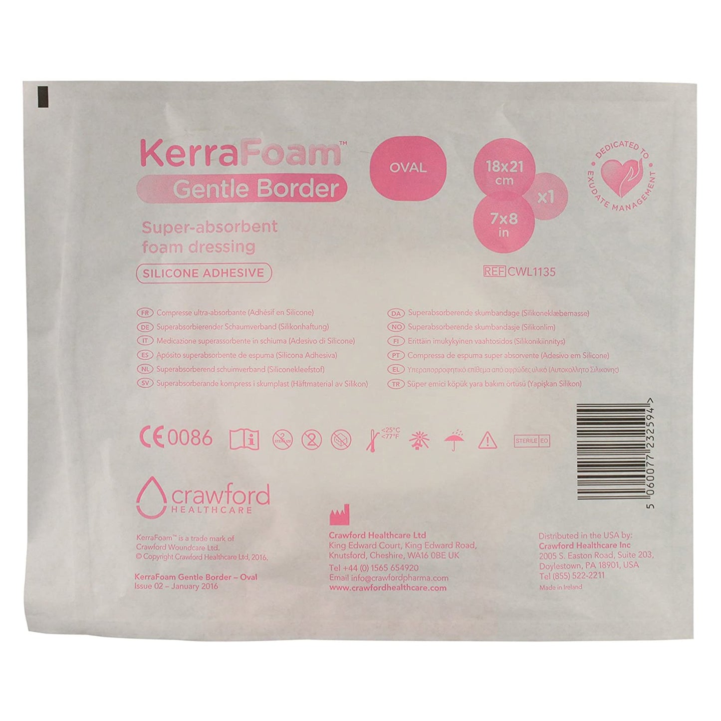 KerraFoam™ Gentle Border Silicone Foam Dressing, 7 x 8 Inch Oval