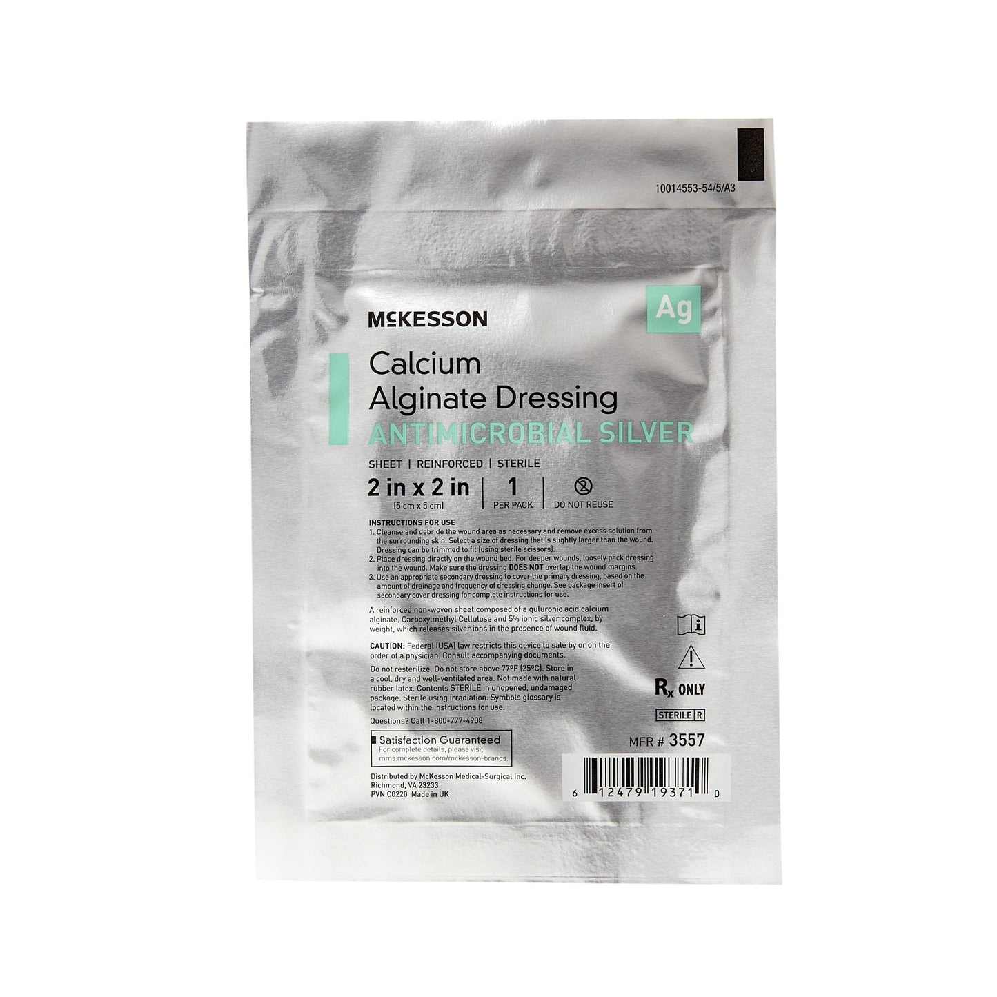 McKesson Calcium Alginate Dressing with Silver, 2 x 2 Inch