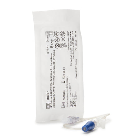 ICU Medical B3367 IV Extension Set ICU Needle-Free Port Small Bore 14 Inch Tubing