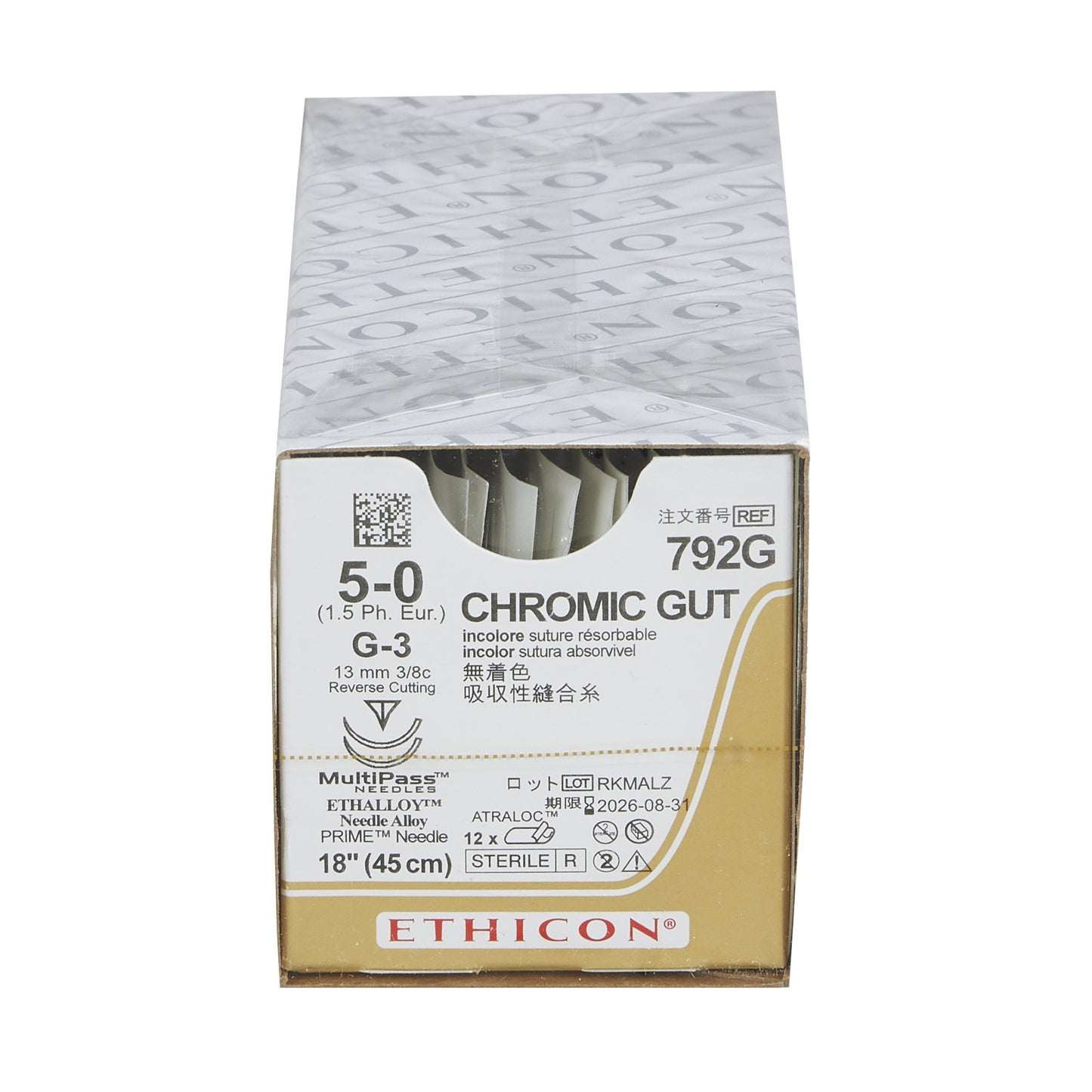 Absorbable Suture with Needle GUT CHROMIC Chromic Gut G-3 3/8 Circle Reverse Cutting Needle Size 5-0 Monofilament