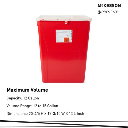 McKesson 2267 Prevent Sharps Container, 12 Gallon, 20-4/5 x 17-3/10 x 13 Inch
