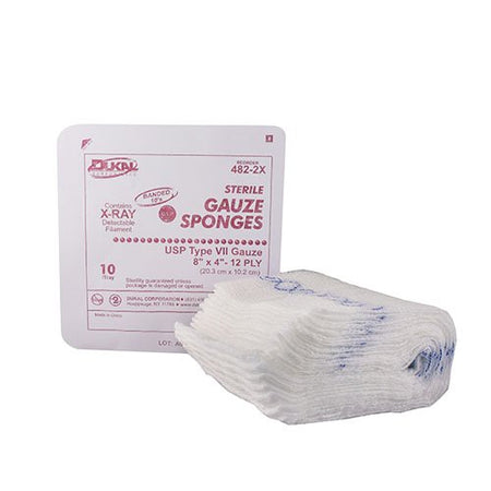 Dukal 482-2X Sterile USP Type VII X-Ray Detectable Gauze Sponge, 4 x 8 Inch, 12-Ply