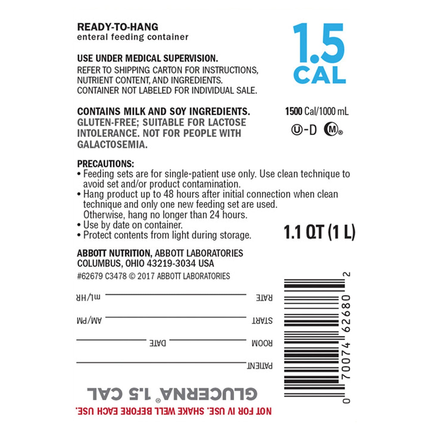 Glucerna® with Carbsteady Tube Feeding Formula, 33.8 oz Ready to Hang Carton