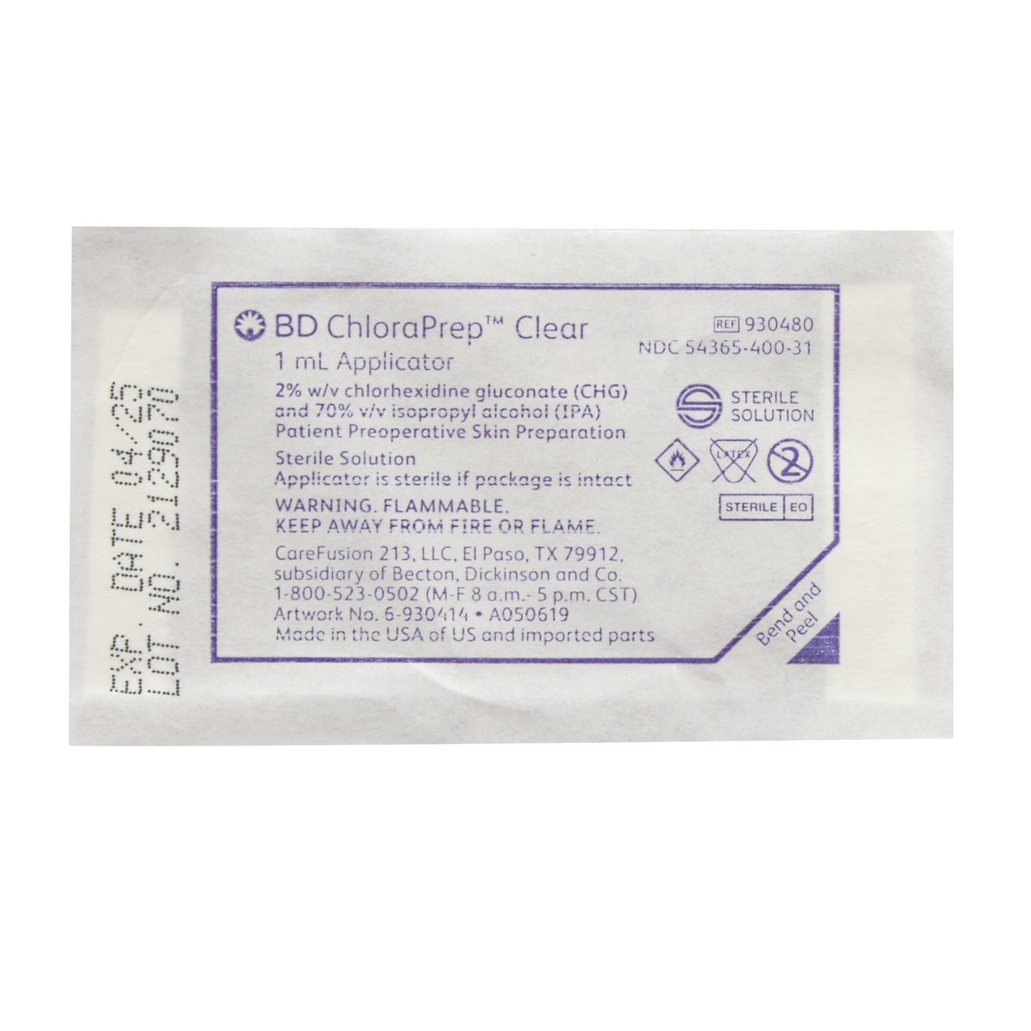 Skin Prep Solution ChloraPrep™ Clear 1 mL Foam Applicator 2% / 70% Strength CHG (Chlorhexidine Gluconate) / Isopropyl Alcohol Sterile
