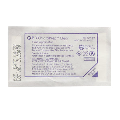 Skin Prep Solution ChloraPrep™ Clear 1 mL Foam Applicator 2% / 70% Strength CHG (Chlorhexidine Gluconate) / Isopropyl Alcohol Sterile