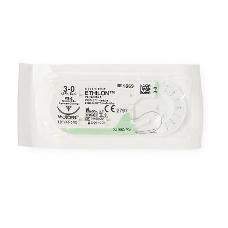 Ethicon 1669H Ethilon Nylon Nonabsorbable Suture with Needle, Precision Reverse Cutting Monofilament
