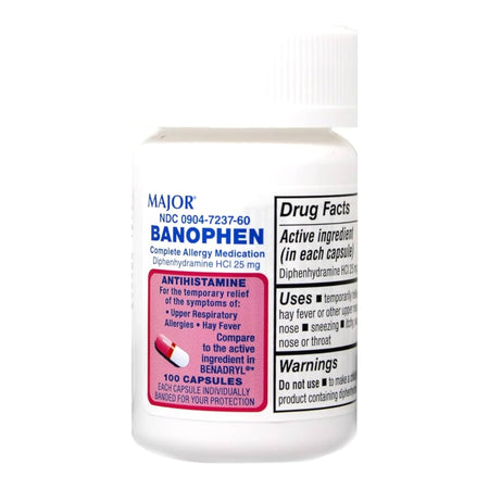 Major Pharmaceuticals 904723760 Allergy Relief 25 mg Strength Capsule 100 per Bottle