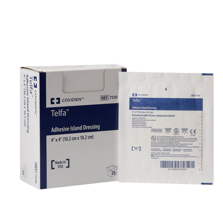Cardinal 7550 Telfa White Adhesive Dressing, 4 x 4 Inch