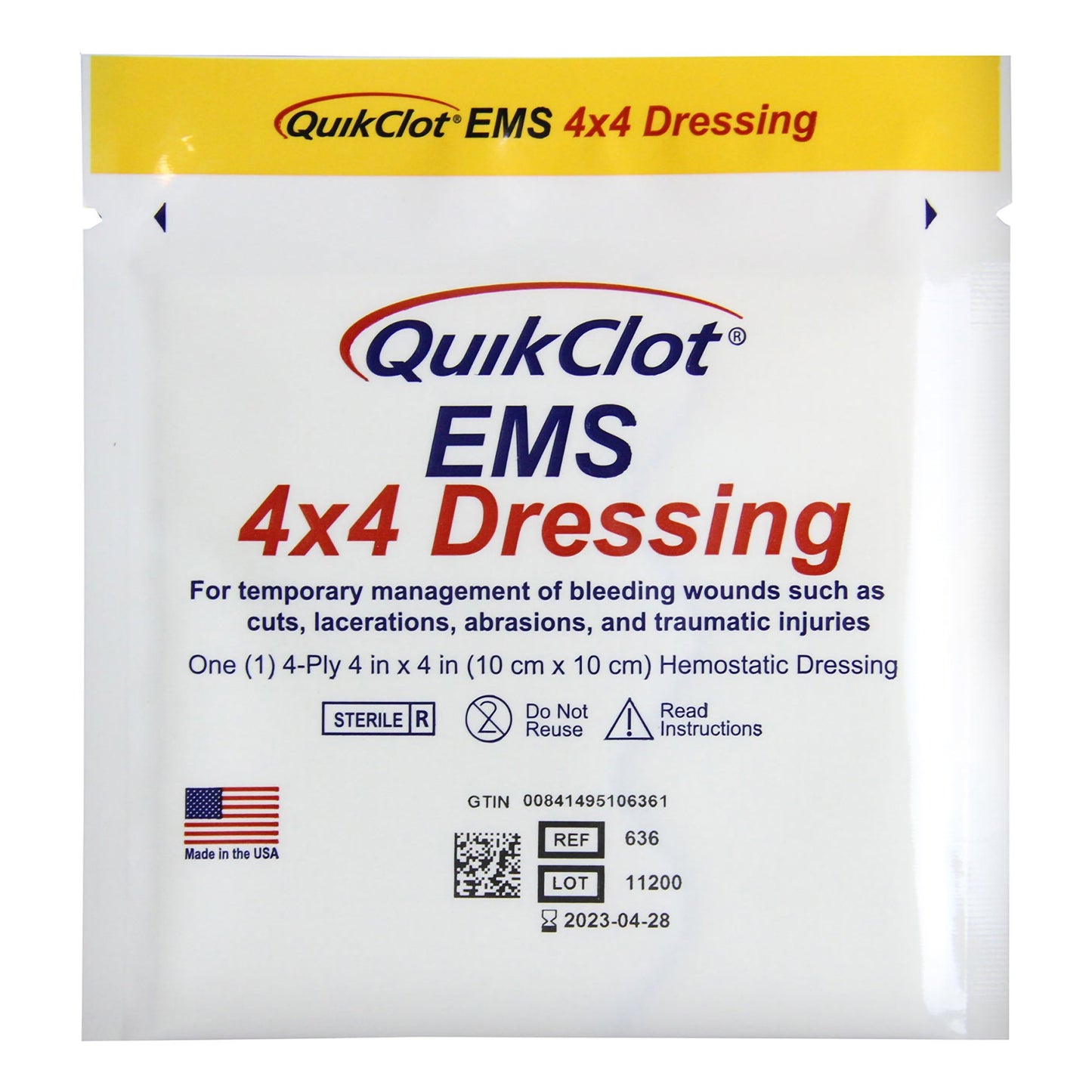 Hemostatic Dressing QuickClot® EMS 4 X 4 Inch 1 per Pack Sterile