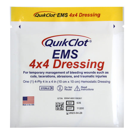 Teleflex 636 QuickClot EMS Hemostatic Dressing, 1 per Pack, 4 x 4 Inch, 4 Inch Length
