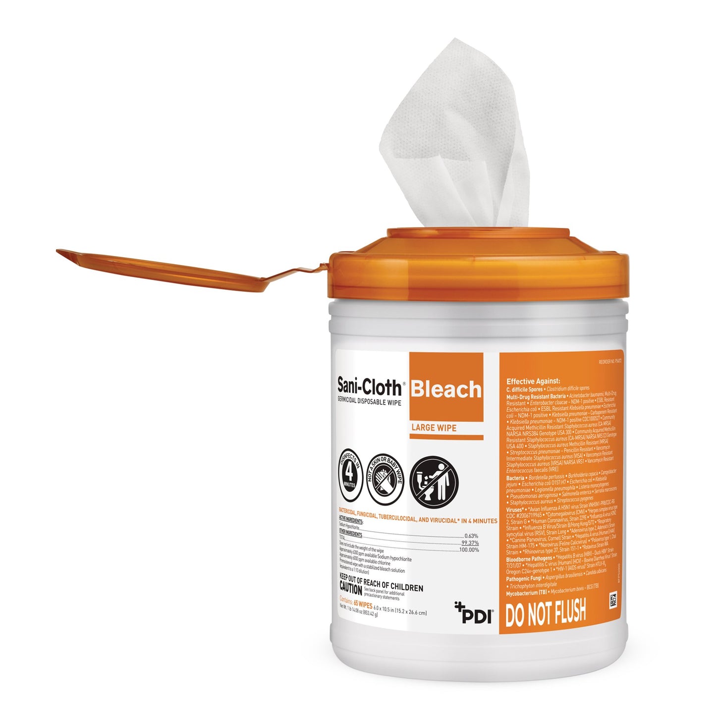 Sani-Cloth® Surface Disinfectant Cleaner Bleach Wipe, 75 Wipes per Canister