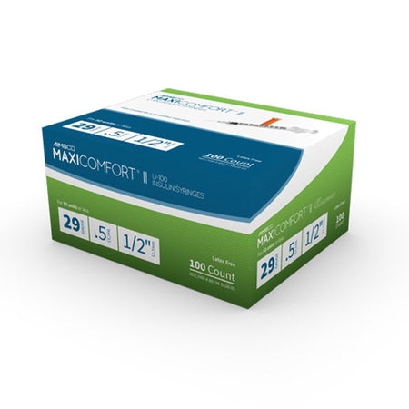 MHC Medical 528 MaxiComfort II Standard Insulin 0.5 mL Syringe with Needle, 29 Gauge
