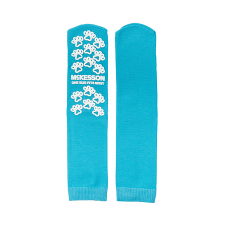 McKesson 40-1069 Paw Prints Slipper Socks, Aqua, One Size Fits Most
