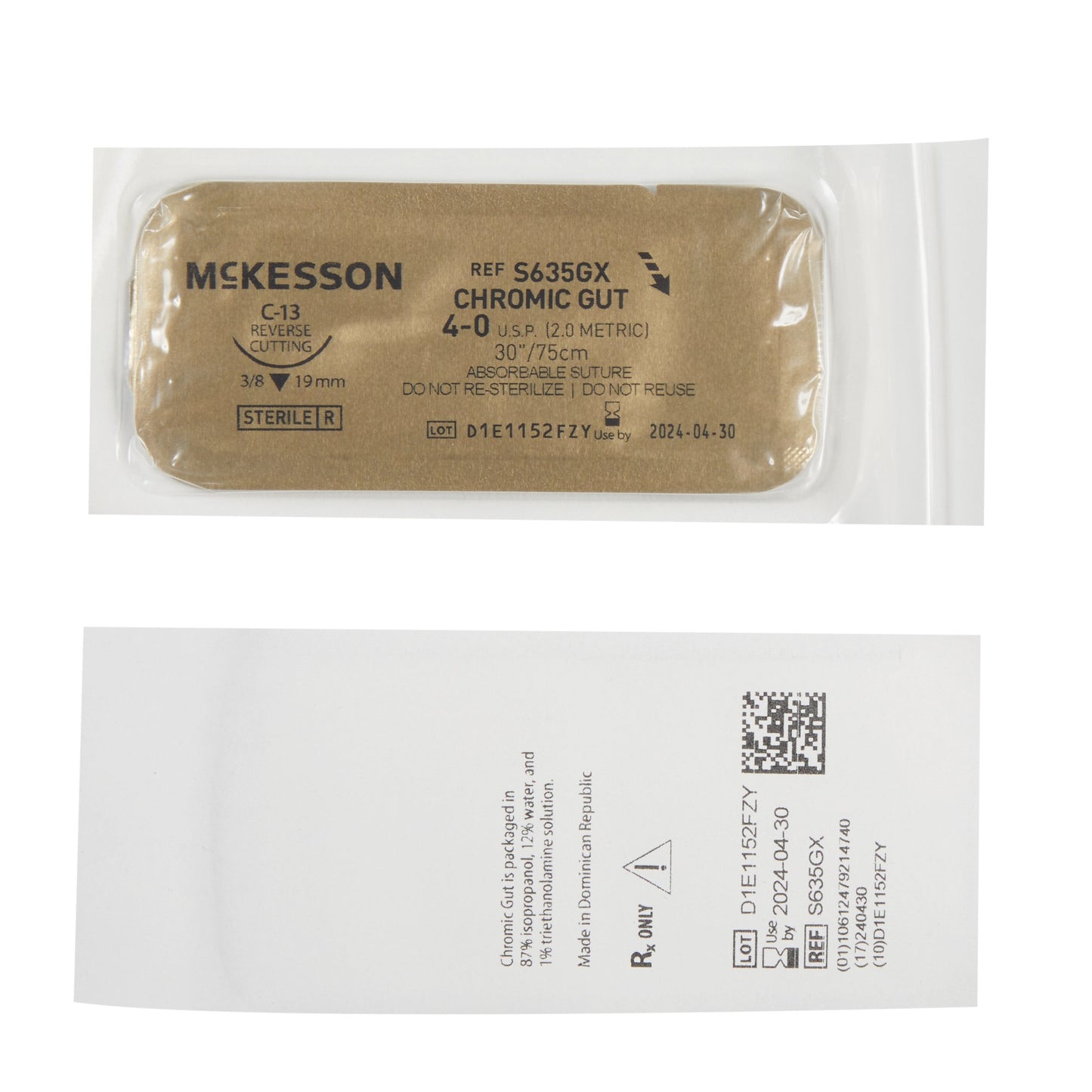 McKesson Chromic Gut Absorbable Suture with C-13 Needle, Size 4-0