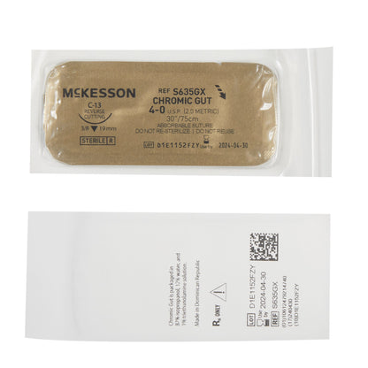 McKesson Chromic Gut Absorbable Suture with C-13 Needle, Size 4-0
