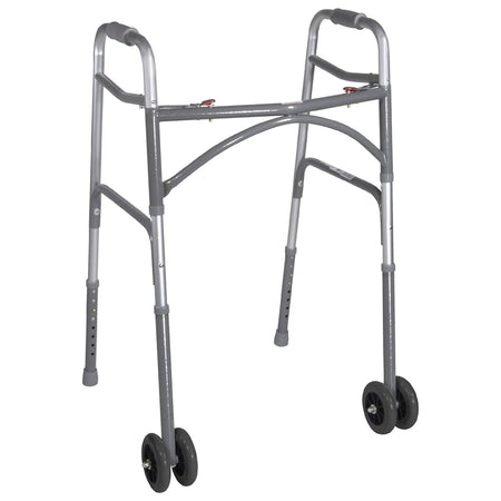 McKesson Bariatric Folding Walker w/ Wheels, Height Adjusts from 32 to 39 Inches