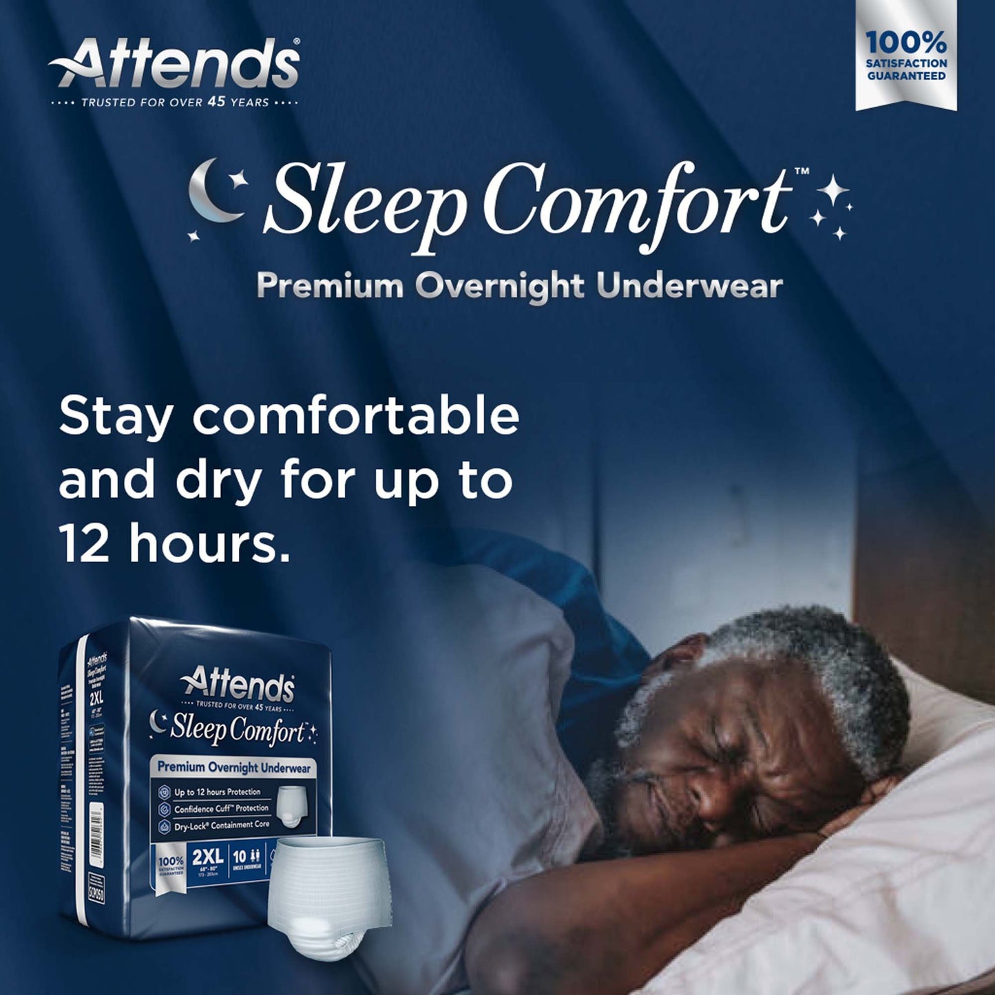 Attends® Sleep Comfort Premium Overnight Underwear, 2X-Large, 68 – 80 Inches