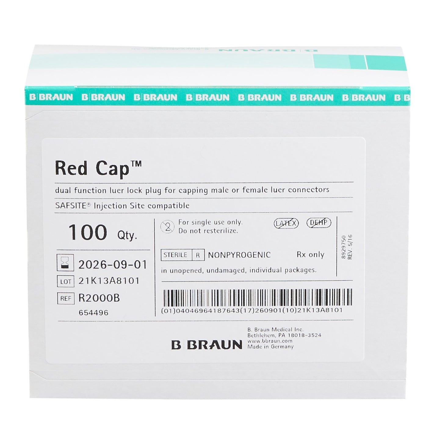 Dual Function Red Cap Luer Replacement Cap by B. Braun product image - view 2