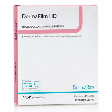DermaRite 00239E DermaFilm HD Hydrocolloid Dressing, 4 x 4 Inch