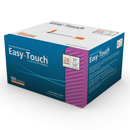Standard Insulin Syringe with Needle EasyTouch 1 mL 1/2 Inch 28 Gauge NonSafety Thin Wall by MHC Medical product image