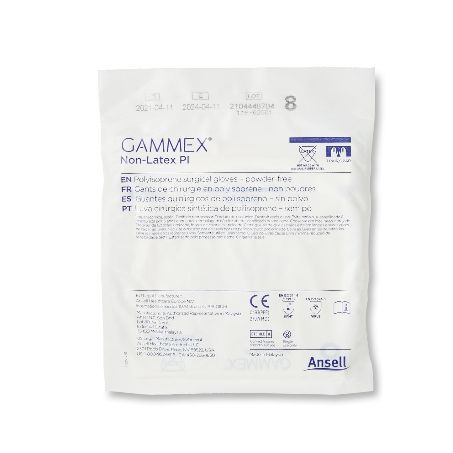Gammex® Non-Latex PI Polyisoprene Surgical Glove, Size 8, White
