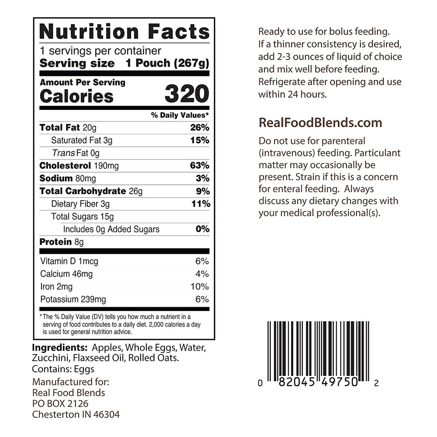 Real Food Blends™ Eggs, Apples & Oats Puree Food Blend for Tube Feeding, 9.4-oz.