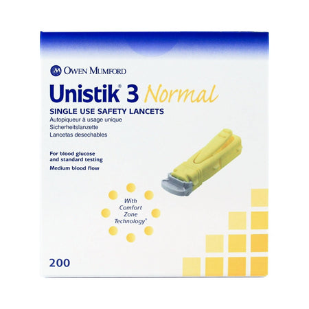 Owen Mumford AT 1004 Unistik 3 Normal Safety Lancet, 23 Gauge, 200 ct.