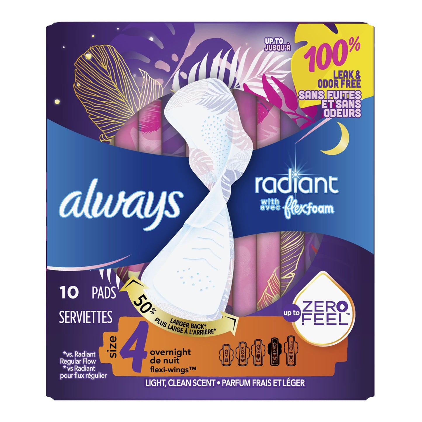 Always® Radiant Overnight Pads, Size 4