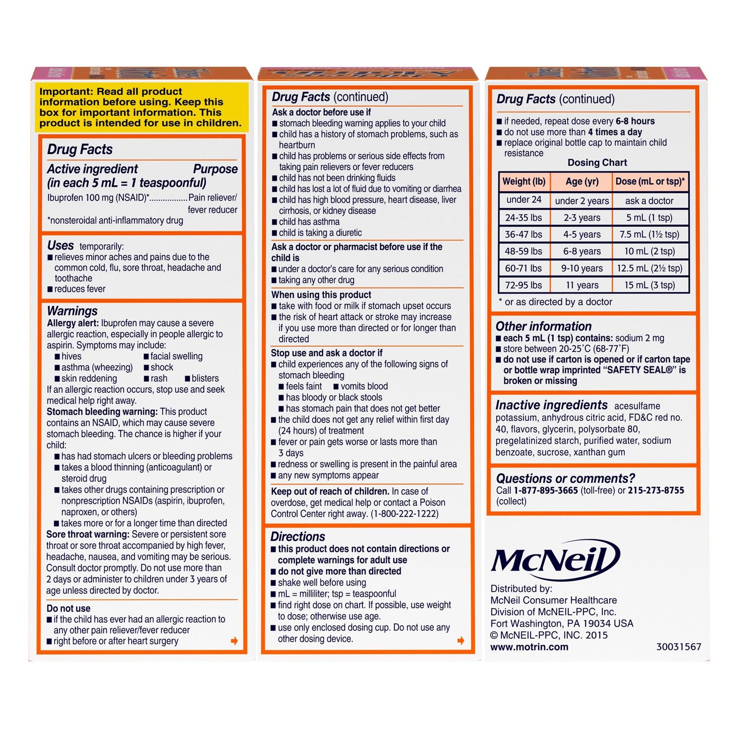 Motrin Children's Oral Suspension Bubblegum Flavor