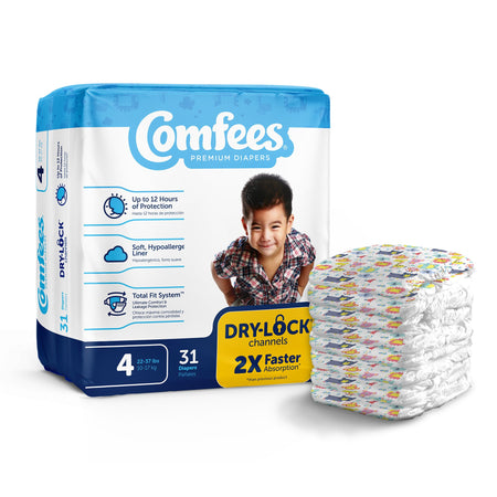 Attends CMF-4 Comfees Premium Diapers, Unisex, Baby, Tab Closure, Size 4