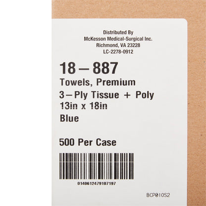 McKesson Premium Nonsterile Blue Procedure Towel, 13 x 18 Inch