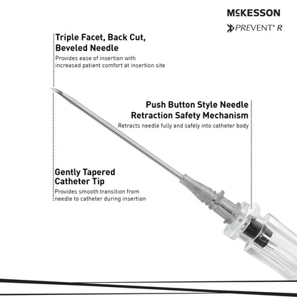 Peripheral IV Catheter McKesson 16 Gauge 1.16 Inch Polyurethane Straight Hub Non Blood Control Push Button Safety