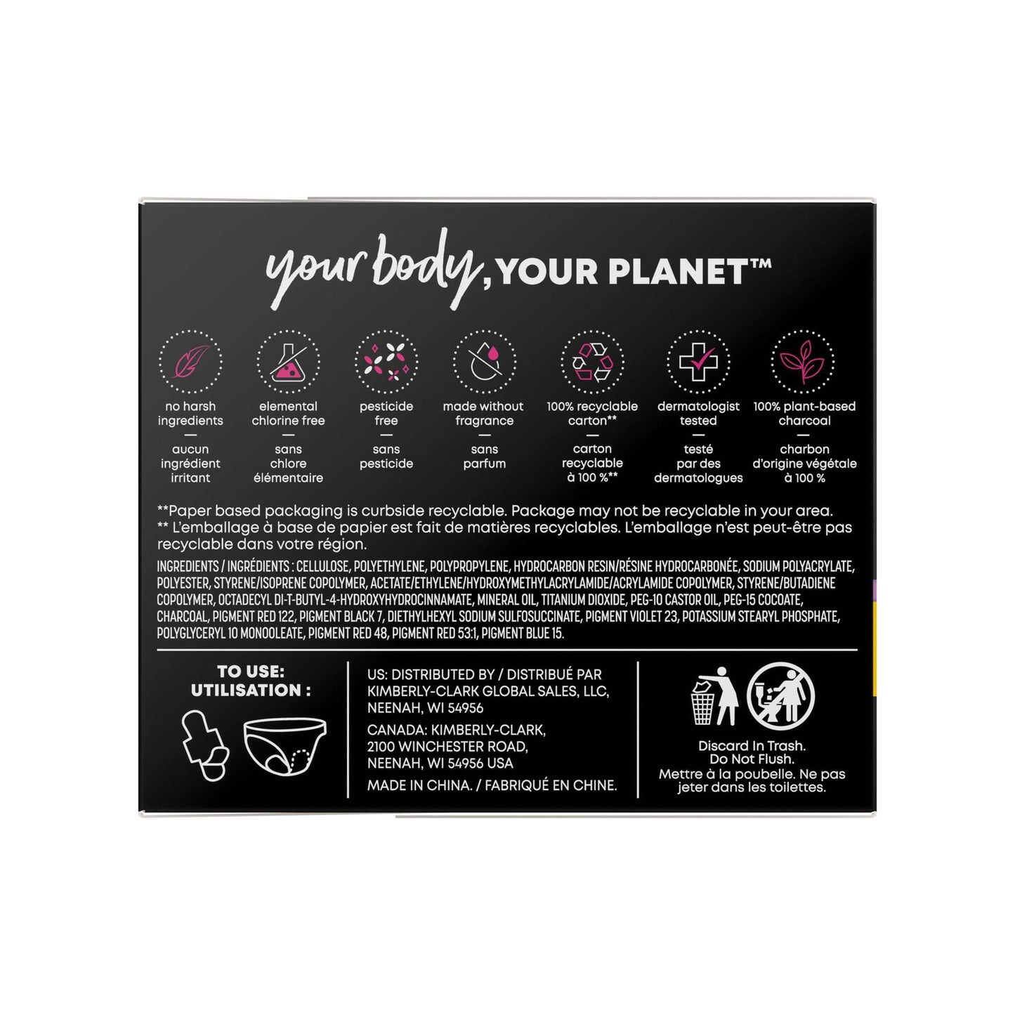 U by Kotex® Balance Ultra Thin Charcoal Pads with Wings, Regular