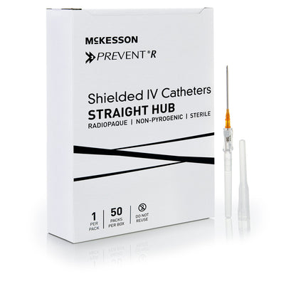 Peripheral IV Catheter McKesson Prevent® R 14 Gauge 1-3/4 Inch Straight Hub Non Blood Control Push Button Safety
