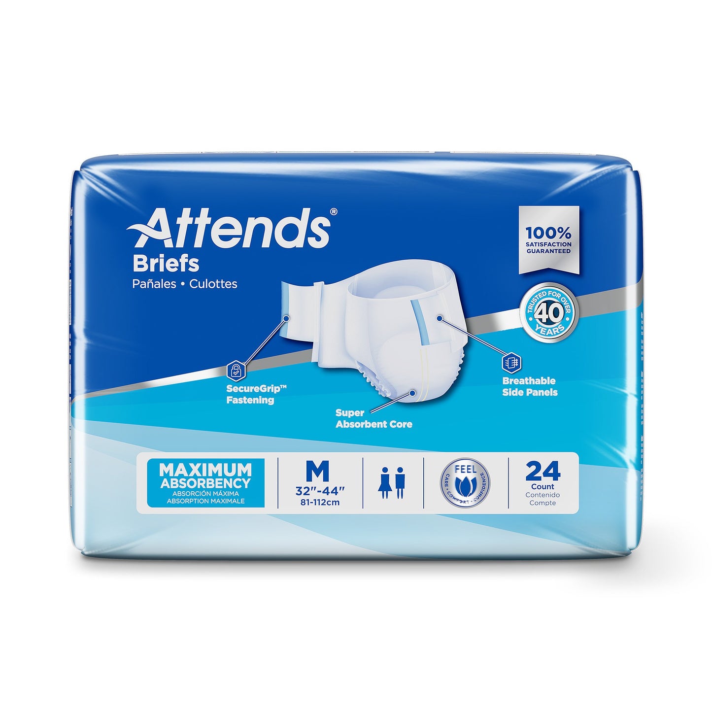 Attends® Briefs, Adult, Medium, Heavy Absorbency, Disposable, White