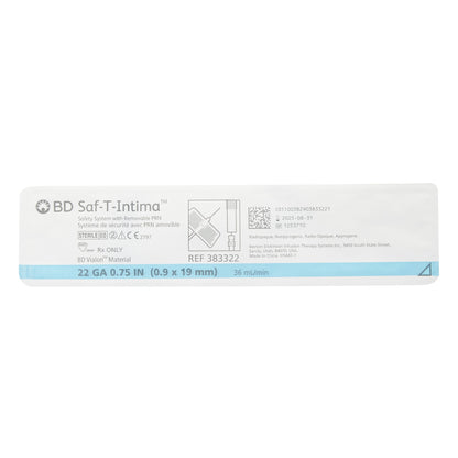 BD 383322 Saf-T-Intima™ 383322 Closed IV Catheter 22 Gauge 3/4 Inch Vialon Winged Hub Blood Control