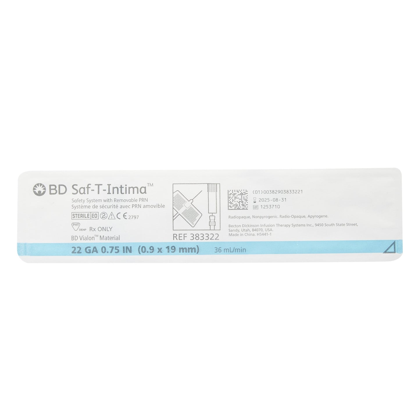 BD 383322 Saf-T-Intima™ Closed IV Catheter System, PRN Port, 22 Guage