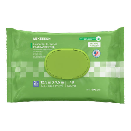 McKesson DXLU48 Flushable* Wet Wipes XL - Unscented, 48 Wipes per Pack