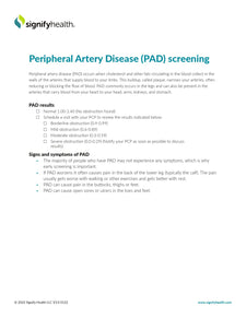Fact Sheet Signigyhealth Peripheral Artery Disease (PAD) Screening 8 X11 Inch