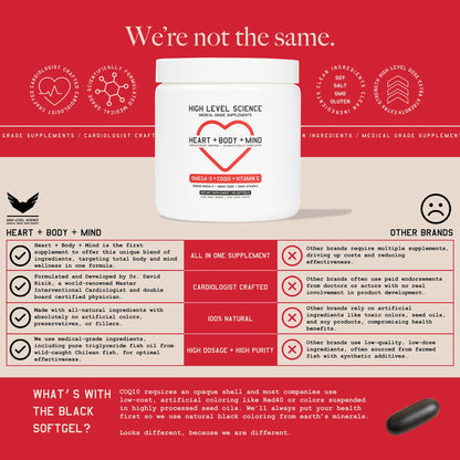 High Level Science Heart + Body + Mind Supplement, Omega-3, CoQ10 & Vitamin E