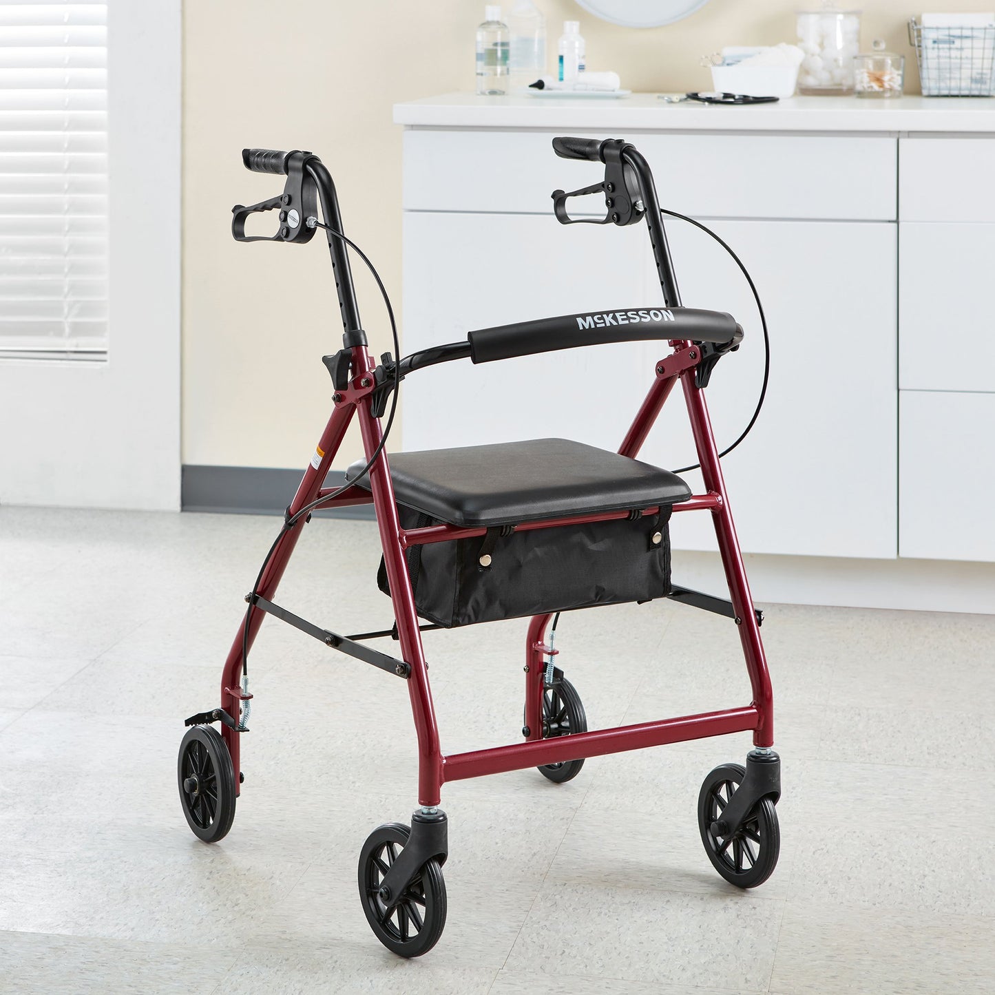 McKesson Folding Aluminum Four-Wheel Rollator, Red