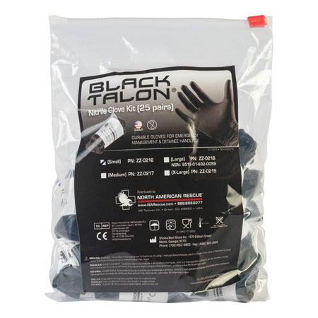 North American Rescue 1114263 Black Talon Nitrile Extended Cuff Length Exam Glove, Medium