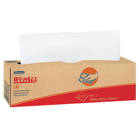 Kimberly-Clark WypAll L30 Task Wipers, Light-Duty, White, Non-Sterile, Double Re-Creped, 9-4/5" x 16-2/5", Disposable