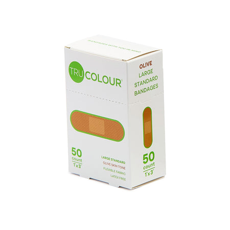 Tru-Colour TCB-GLS50 Skin Tone Shade Fabric Bandage Adhesive Strips – Olive, 1 x 3 Inch