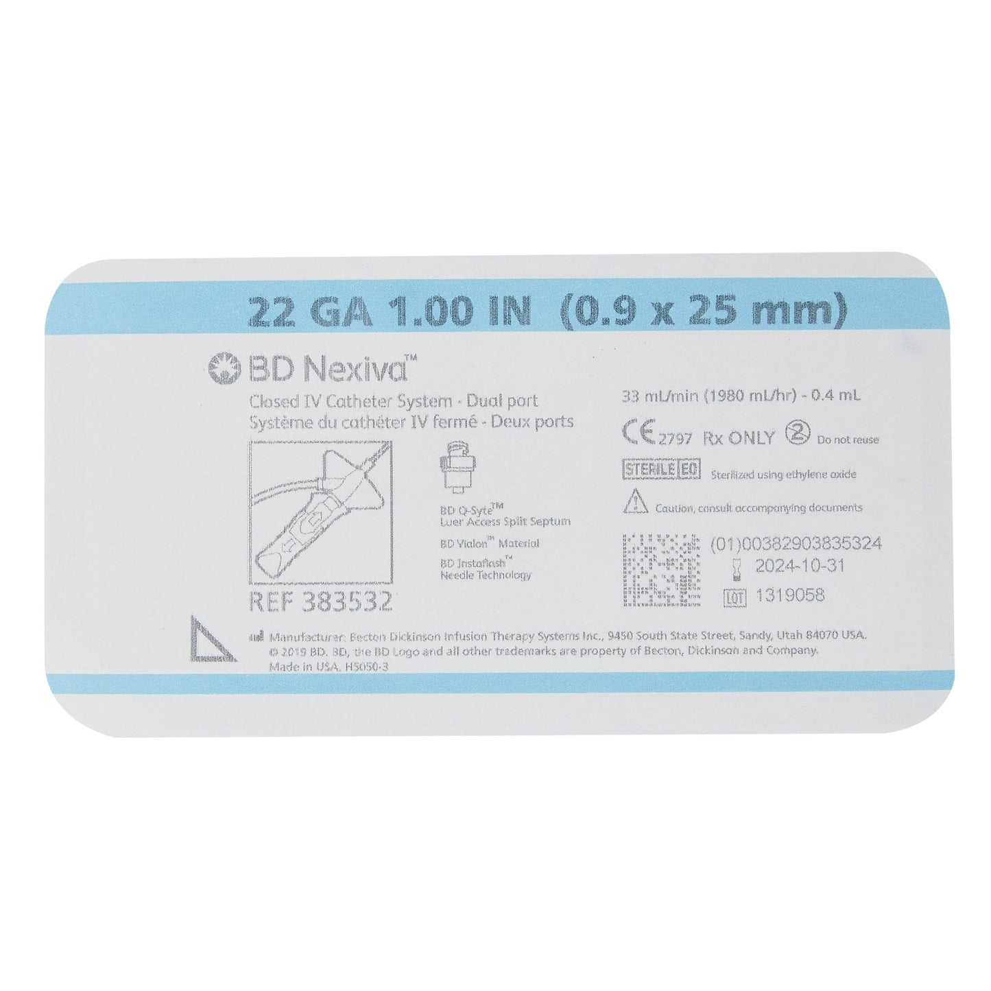 Nexiva™ Closed IV Catheter, 22 Gauge