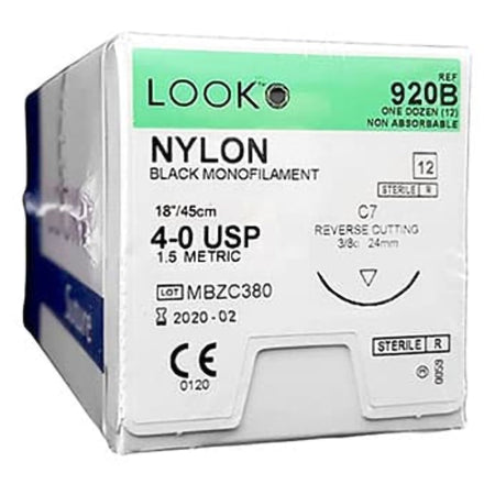 Surgical Specialties 920B LOOK Nylon Nonabsorbable Suture with Needle, C7 Reverse Cutting Monofilament