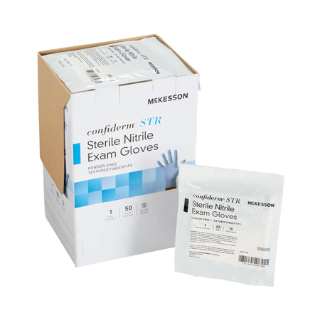 McKesson 14-6NSTR4 Confiderm STR Nitrile Exam Glove, Medium, Blue