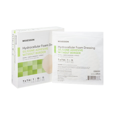 McKesson 4865 Hydrocellular Foam Dressing, Silicone Adhesive, w/o Border, 7 x 7 Inch